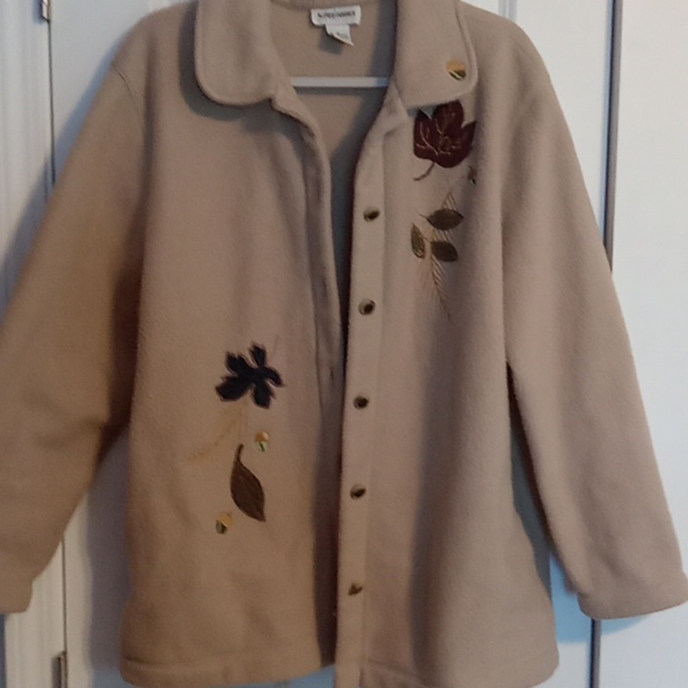 Alfred Dunner Beige Embroidered Teddy Jacket - Picture 2 of 5